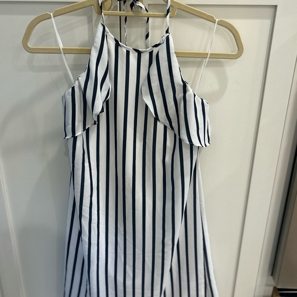 J. Crew Xs Striped Halter Ruffle Tank Navy White Shift Mini Summer Dress NWT! - Picture 2 of 6
